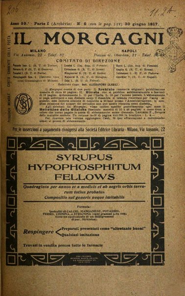 Il morgagni giornale indirizzato al progresso della medicina. Parte 1., Archivio o Memorie originali