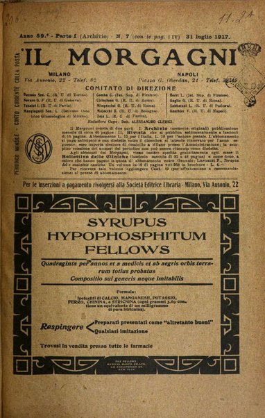 Il morgagni giornale indirizzato al progresso della medicina. Parte 1., Archivio o Memorie originali