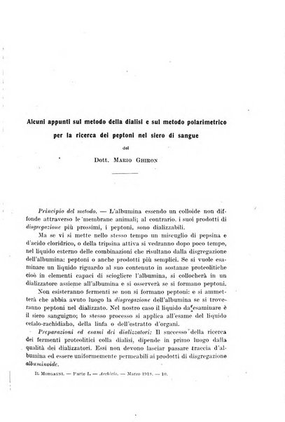 Il morgagni giornale indirizzato al progresso della medicina. Parte 1., Archivio o Memorie originali