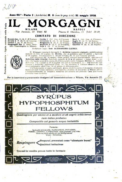 Il morgagni giornale indirizzato al progresso della medicina. Parte 1., Archivio o Memorie originali