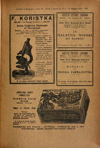 Il morgagni giornale indirizzato al progresso della medicina. Parte 1., Archivio o Memorie originali