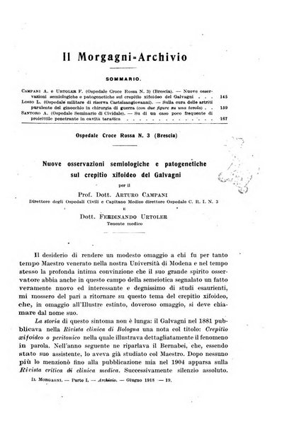 Il morgagni giornale indirizzato al progresso della medicina. Parte 1., Archivio o Memorie originali