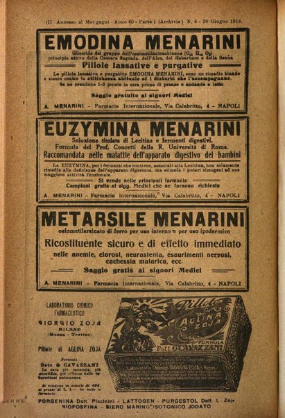 Il morgagni giornale indirizzato al progresso della medicina. Parte 1., Archivio o Memorie originali