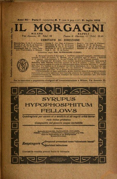 Il morgagni giornale indirizzato al progresso della medicina. Parte 1., Archivio o Memorie originali