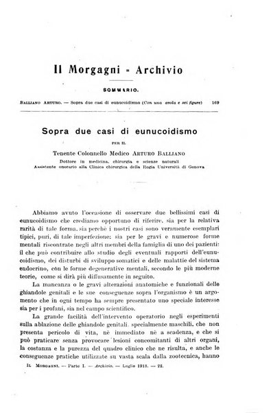 Il morgagni giornale indirizzato al progresso della medicina. Parte 1., Archivio o Memorie originali