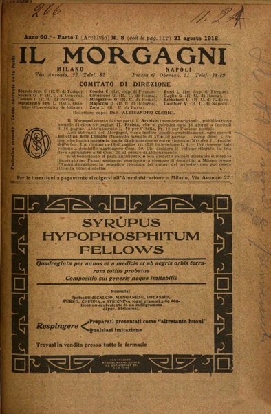 Il morgagni giornale indirizzato al progresso della medicina. Parte 1., Archivio o Memorie originali