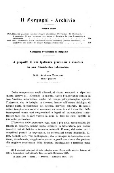 Il morgagni giornale indirizzato al progresso della medicina. Parte 1., Archivio o Memorie originali