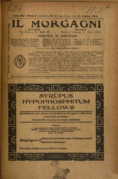 Il morgagni giornale indirizzato al progresso della medicina. Parte 1., Archivio o Memorie originali