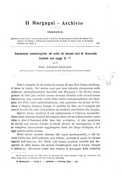 Il morgagni giornale indirizzato al progresso della medicina. Parte 1., Archivio o Memorie originali