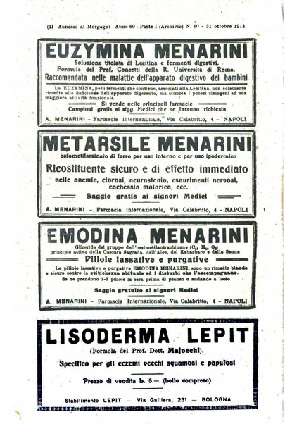 Il morgagni giornale indirizzato al progresso della medicina. Parte 1., Archivio o Memorie originali