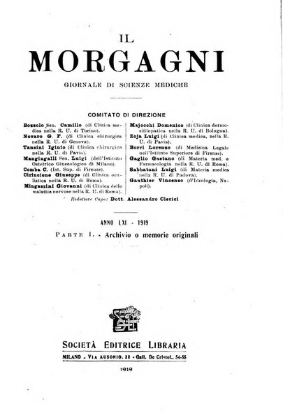 Il morgagni giornale indirizzato al progresso della medicina. Parte 1., Archivio o Memorie originali