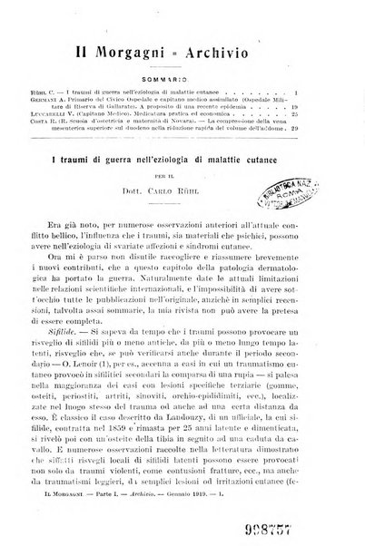 Il morgagni giornale indirizzato al progresso della medicina. Parte 1., Archivio o Memorie originali