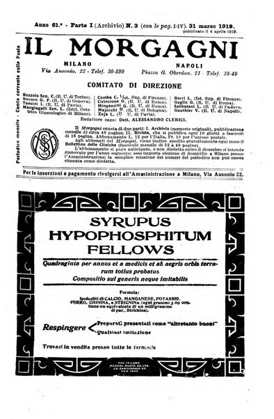 Il morgagni giornale indirizzato al progresso della medicina. Parte 1., Archivio o Memorie originali