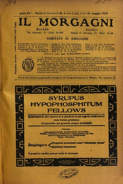 Il morgagni giornale indirizzato al progresso della medicina. Parte 1., Archivio o Memorie originali