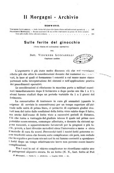 Il morgagni giornale indirizzato al progresso della medicina. Parte 1., Archivio o Memorie originali