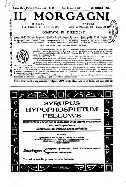 Il morgagni giornale indirizzato al progresso della medicina. Parte 1., Archivio o Memorie originali