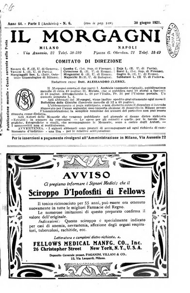 Il morgagni giornale indirizzato al progresso della medicina. Parte 1., Archivio o Memorie originali