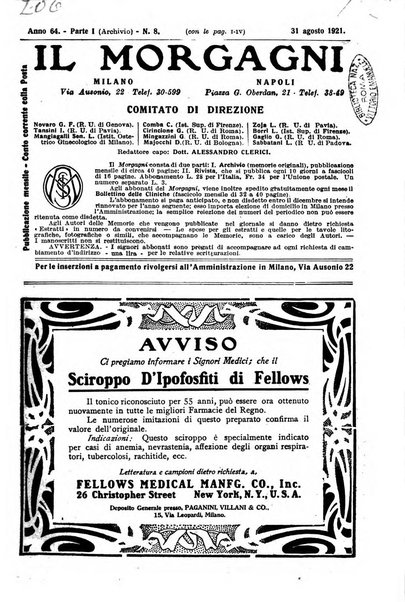 Il morgagni giornale indirizzato al progresso della medicina. Parte 1., Archivio o Memorie originali