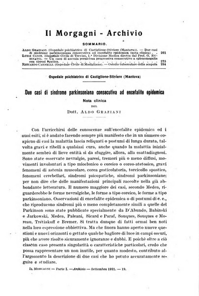 Il morgagni giornale indirizzato al progresso della medicina. Parte 1., Archivio o Memorie originali