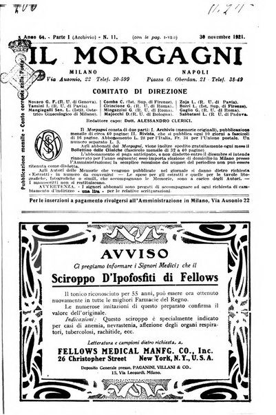 Il morgagni giornale indirizzato al progresso della medicina. Parte 1., Archivio o Memorie originali