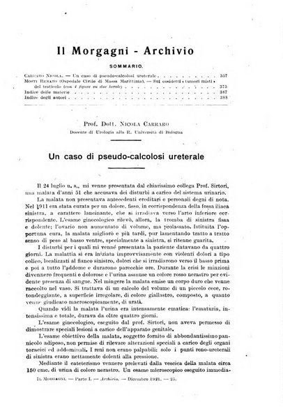 Il morgagni giornale indirizzato al progresso della medicina. Parte 1., Archivio o Memorie originali