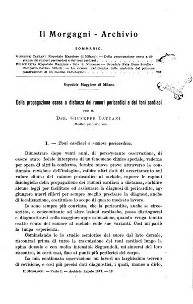 Il morgagni giornale indirizzato al progresso della medicina. Parte 1., Archivio o Memorie originali