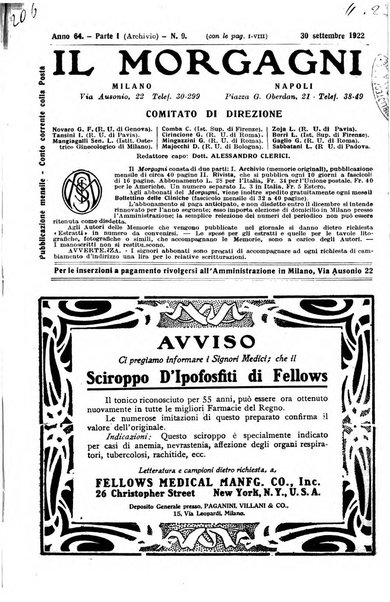 Il morgagni giornale indirizzato al progresso della medicina. Parte 1., Archivio o Memorie originali