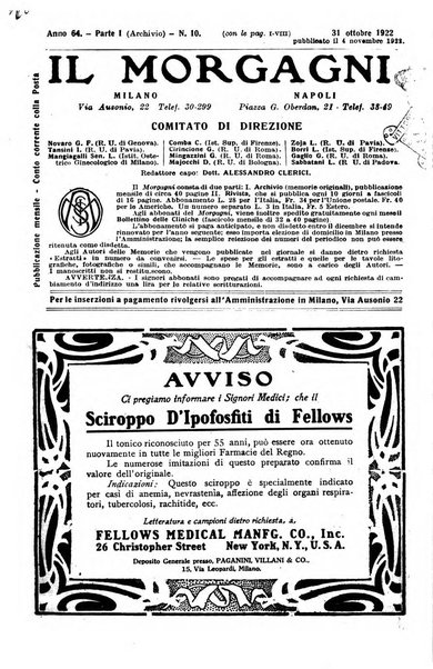 Il morgagni giornale indirizzato al progresso della medicina. Parte 1., Archivio o Memorie originali