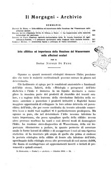 Il morgagni giornale indirizzato al progresso della medicina. Parte 1., Archivio o Memorie originali