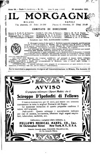 Il morgagni giornale indirizzato al progresso della medicina. Parte 1., Archivio o Memorie originali