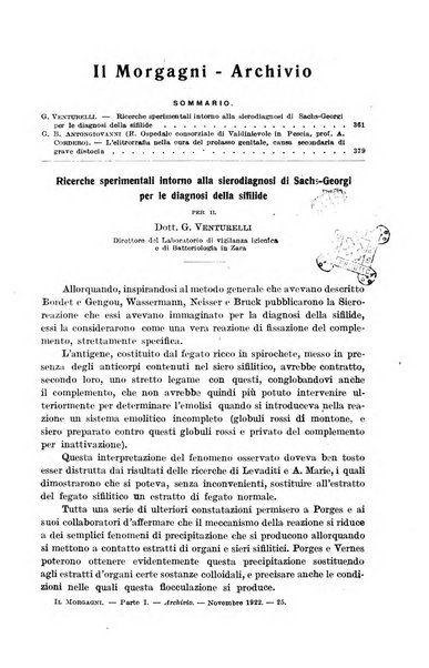 Il morgagni giornale indirizzato al progresso della medicina. Parte 1., Archivio o Memorie originali