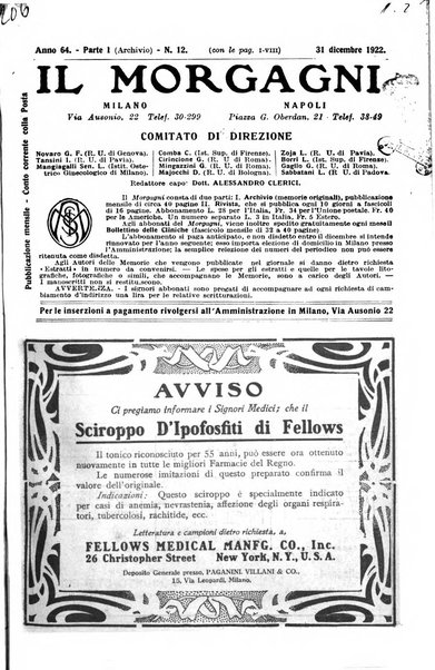 Il morgagni giornale indirizzato al progresso della medicina. Parte 1., Archivio o Memorie originali