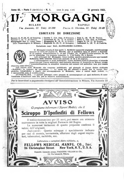 Il morgagni giornale indirizzato al progresso della medicina. Parte 1., Archivio o Memorie originali