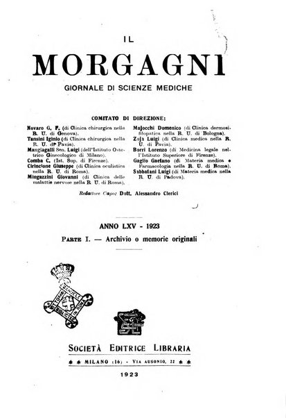 Il morgagni giornale indirizzato al progresso della medicina. Parte 1., Archivio o Memorie originali