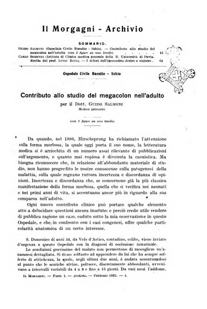 Il morgagni giornale indirizzato al progresso della medicina. Parte 1., Archivio o Memorie originali