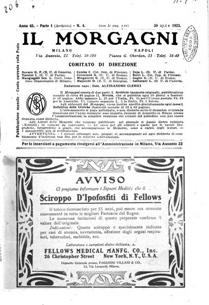 Il morgagni giornale indirizzato al progresso della medicina. Parte 1., Archivio o Memorie originali