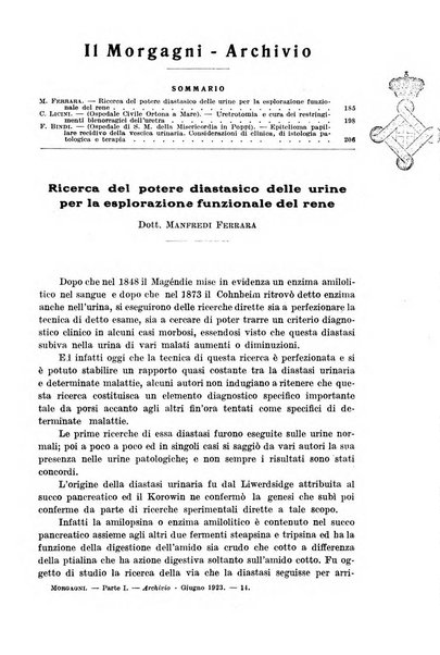 Il morgagni giornale indirizzato al progresso della medicina. Parte 1., Archivio o Memorie originali