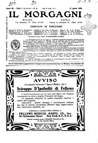 Il morgagni giornale indirizzato al progresso della medicina. Parte 1., Archivio o Memorie originali