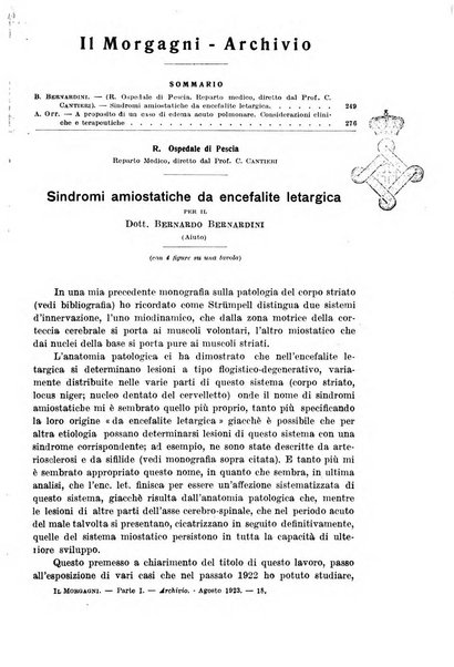 Il morgagni giornale indirizzato al progresso della medicina. Parte 1., Archivio o Memorie originali