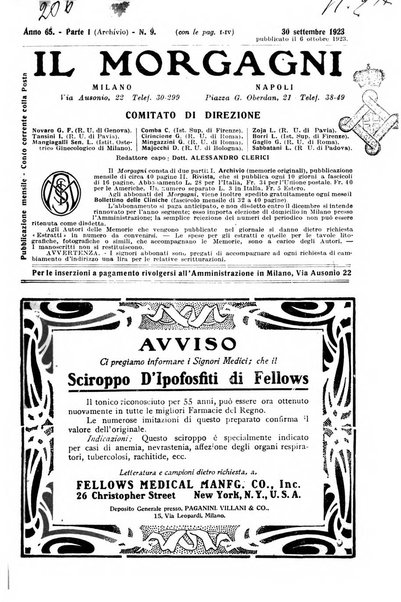 Il morgagni giornale indirizzato al progresso della medicina. Parte 1., Archivio o Memorie originali