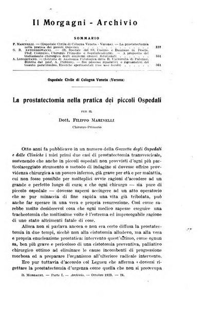 Il morgagni giornale indirizzato al progresso della medicina. Parte 1., Archivio o Memorie originali