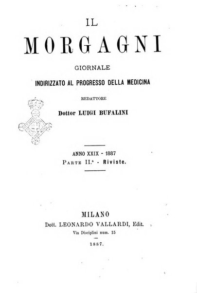 Il morgagni giornale indirizzato al progresso della medicina. Parte 2., Riviste