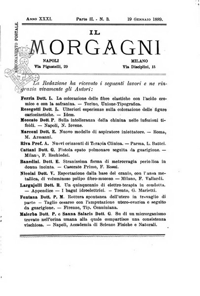 Il morgagni giornale indirizzato al progresso della medicina. Parte 2., Riviste