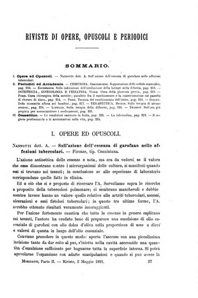 Il morgagni giornale indirizzato al progresso della medicina. Parte 2., Riviste