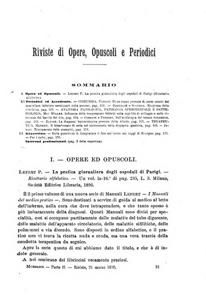 Il morgagni giornale indirizzato al progresso della medicina. Parte 2., Riviste