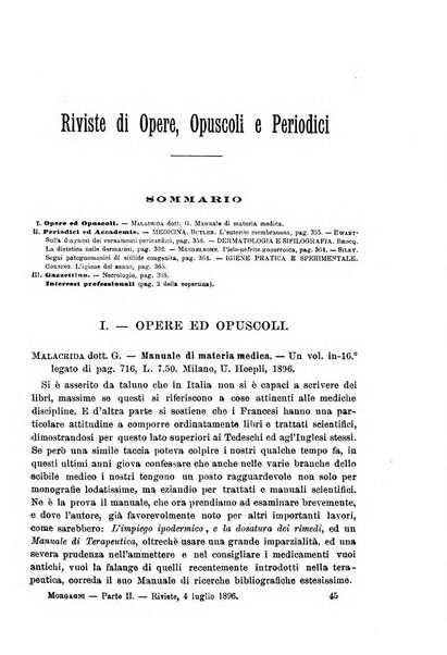 Il morgagni giornale indirizzato al progresso della medicina. Parte 2., Riviste