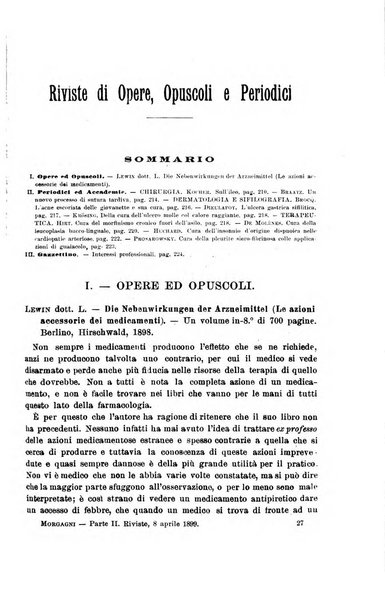 Il morgagni giornale indirizzato al progresso della medicina. Parte 2., Riviste