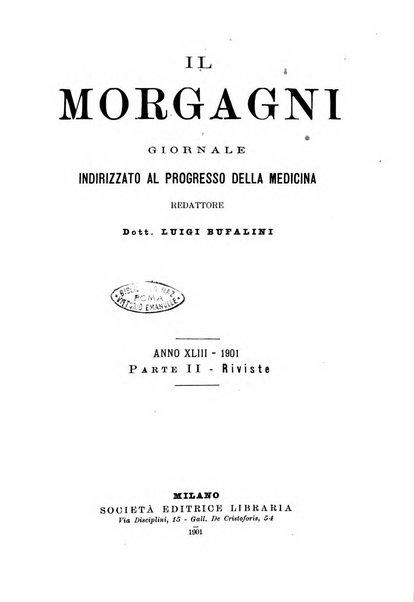 Il morgagni giornale indirizzato al progresso della medicina. Parte 2., Riviste