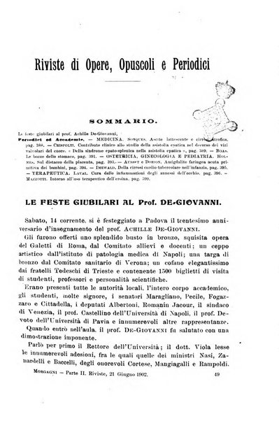 Il morgagni giornale indirizzato al progresso della medicina. Parte 2., Riviste