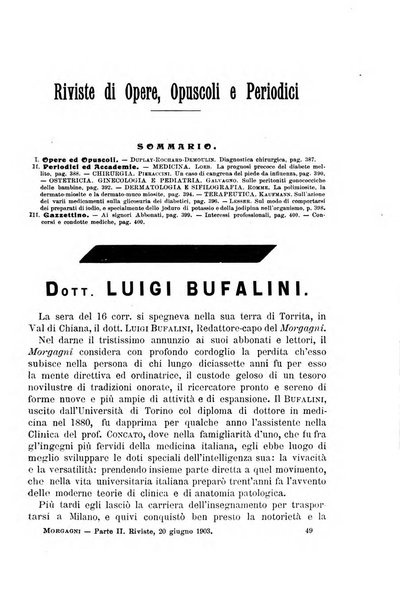 Il morgagni giornale indirizzato al progresso della medicina. Parte 2., Riviste